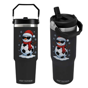 Christmas Soccer Snowman Flip Straw Tumbler Snowflakes Holiday Sports Xmas Pajamas Red Santa Hat TS10 One Size: 30 oz Black Print Your Wear