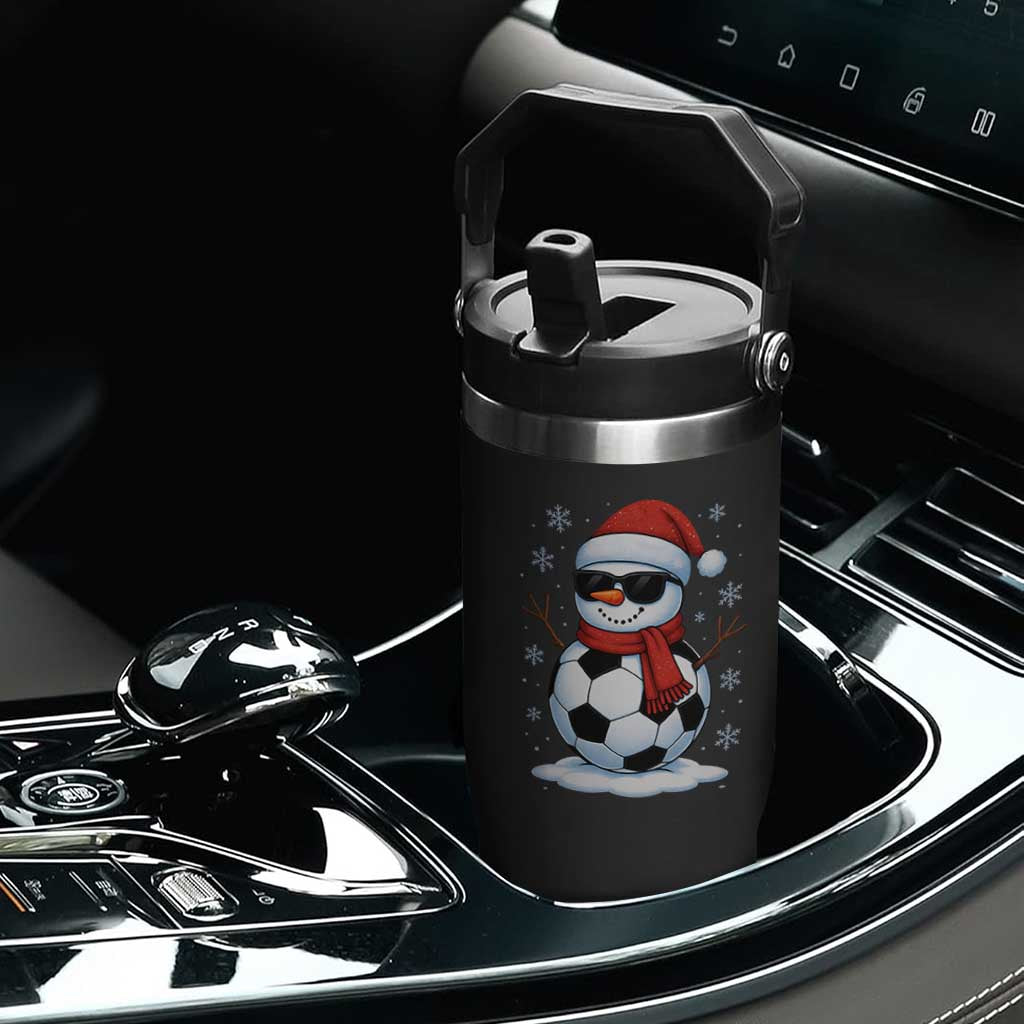 Christmas Soccer Snowman Flip Straw Tumbler Snowflakes Holiday Sports Xmas Pajamas Red Santa Hat TS10 Print Your Wear