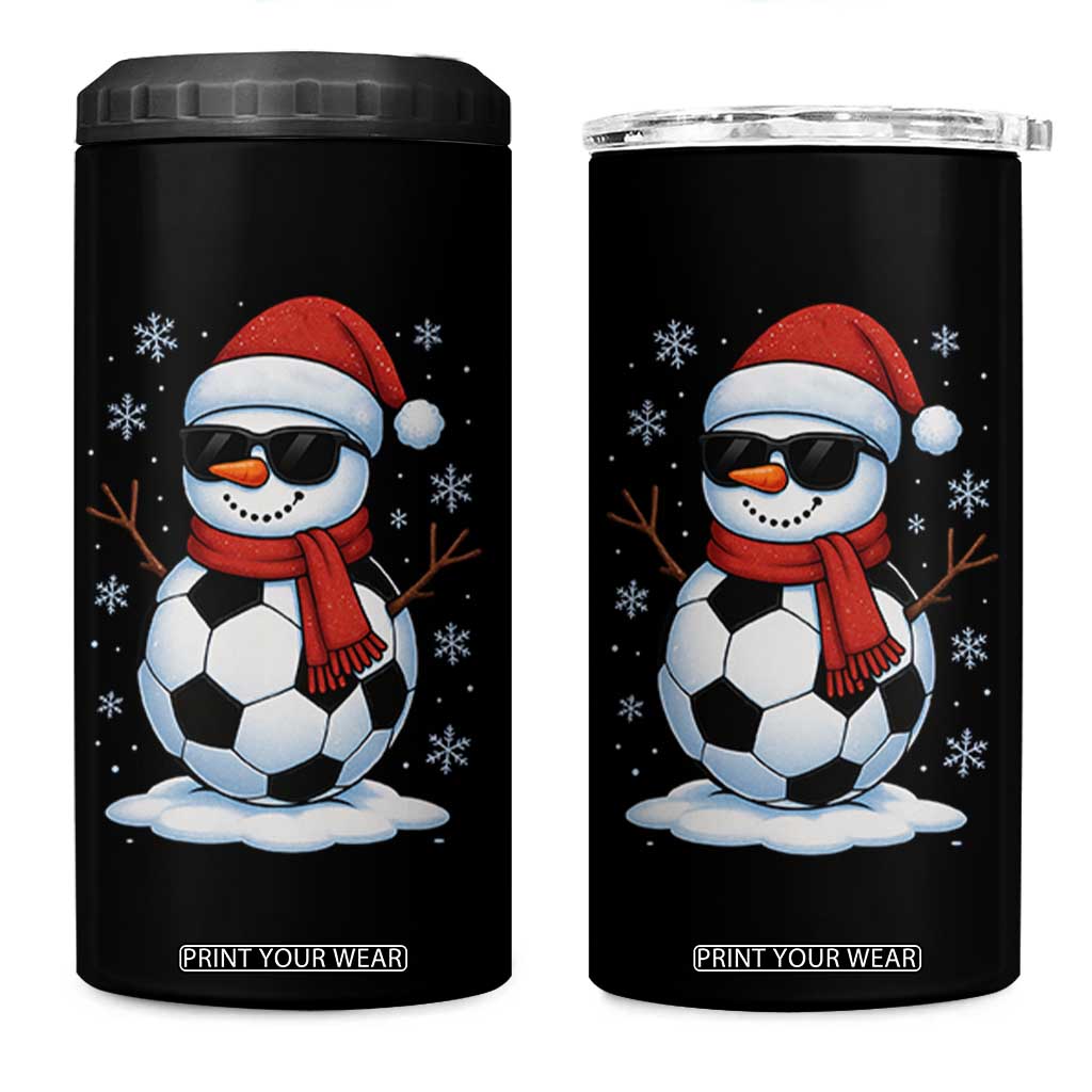 Christmas Soccer Snowman 4 in 1 Can Cooler Tumbler Snowflakes Holiday Sports Xmas Pajamas Red Santa Hat TS10 One Size: 16 oz Black Print Your Wear