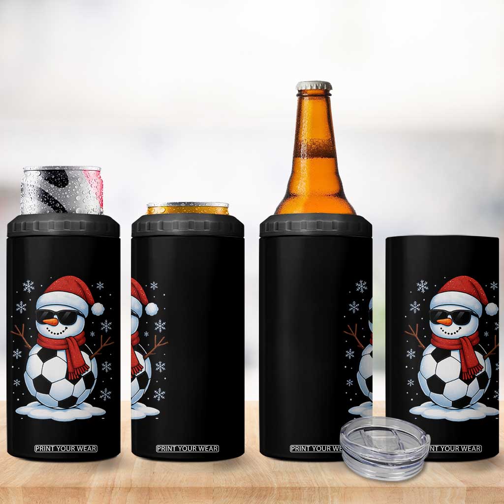 Christmas Soccer Snowman 4 in 1 Can Cooler Tumbler Snowflakes Holiday Sports Xmas Pajamas Red Santa Hat TS10 Print Your Wear