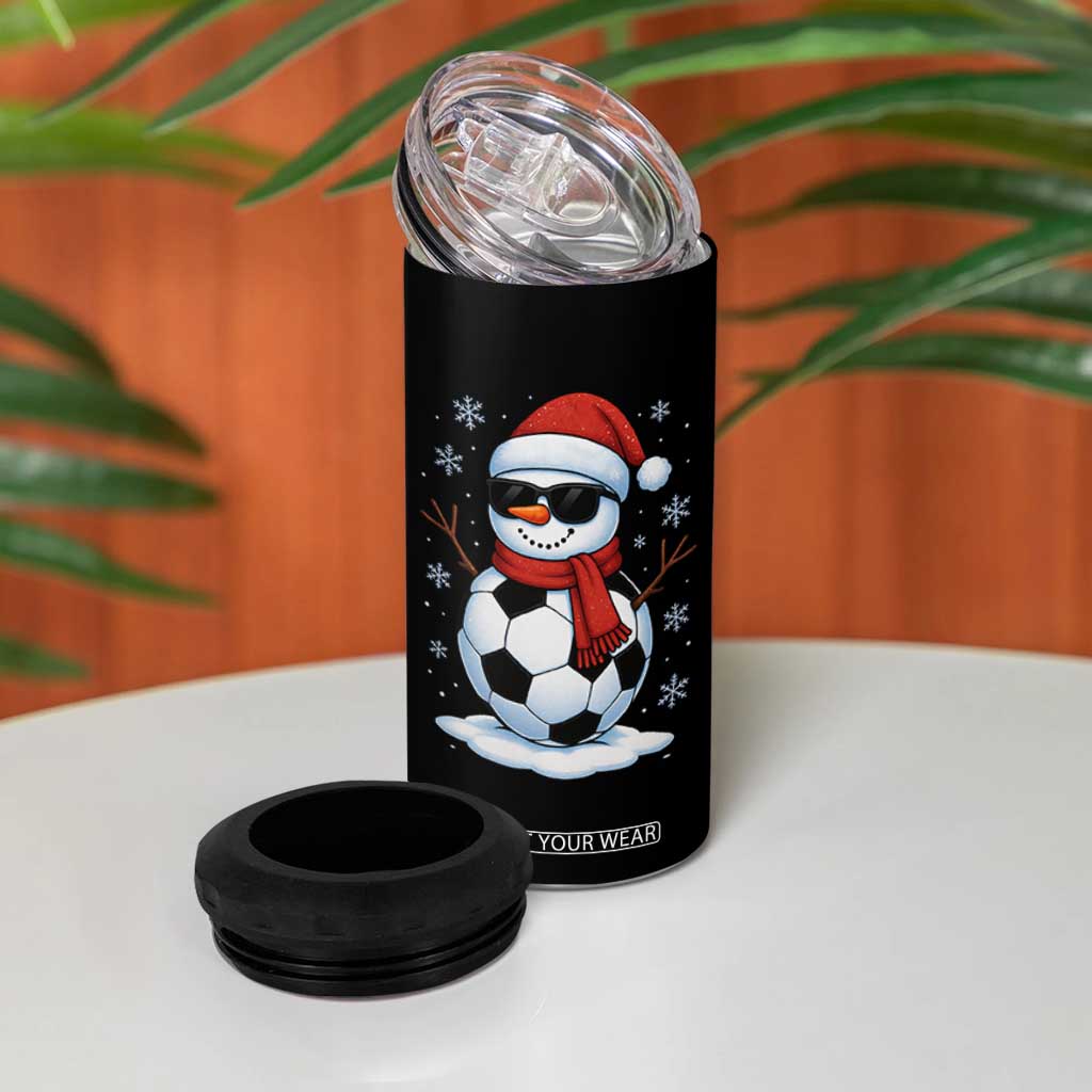 Christmas Soccer Snowman 4 in 1 Can Cooler Tumbler Snowflakes Holiday Sports Xmas Pajamas Red Santa Hat TS10 Print Your Wear
