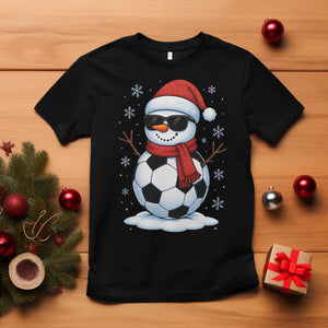 Christmas Soccer Snowman T Shirt Snowflakes Holiday Sports Xmas Pajamas Red Santa Hat TS10 Black Print Your Wear