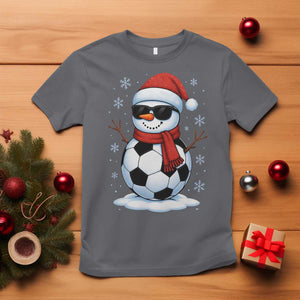 Christmas Soccer Snowman T Shirt Snowflakes Holiday Sports Xmas Pajamas Red Santa Hat TS10 Charcoal Print Your Wear