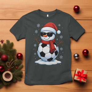 Christmas Soccer Snowman T Shirt Snowflakes Holiday Sports Xmas Pajamas Red Santa Hat TS10 Dark Heather Print Your Wear