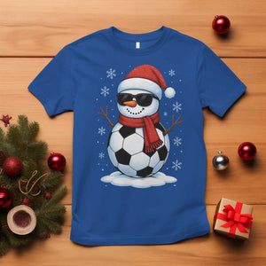 Christmas Soccer Snowman T Shirt Snowflakes Holiday Sports Xmas Pajamas Red Santa Hat TS10 Royal Blue Print Your Wear