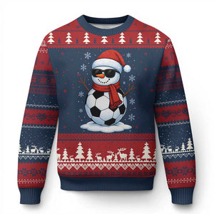Christmas Soccer Snowman Ugly Christmas Sweater Snowflakes Holiday Sports Xmas Pajamas Red Santa Hat TS10 Navy Red Print Your Wear