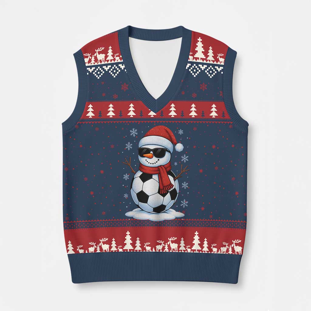 Christmas Soccer Snowman V-Neck Knit Sweater Vest Snowflakes Holiday Sports Xmas Pajamas Red Santa Hat TS10 Navy Red Print Your Wear