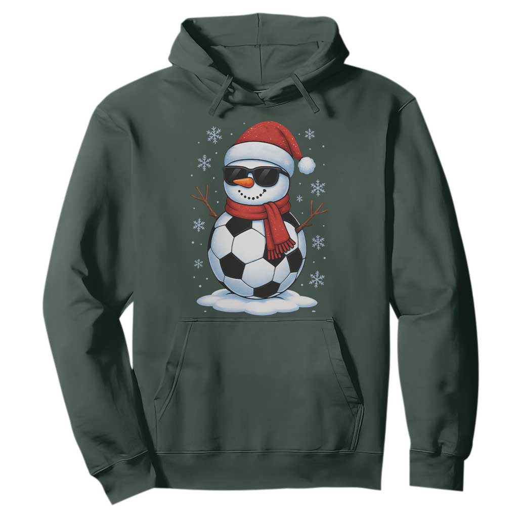 Christmas Soccer Snowman Hoodie Snowflakes Holiday Sports Xmas Pajamas Red Santa Hat TS10 Dark Forest Green Print Your Wear
