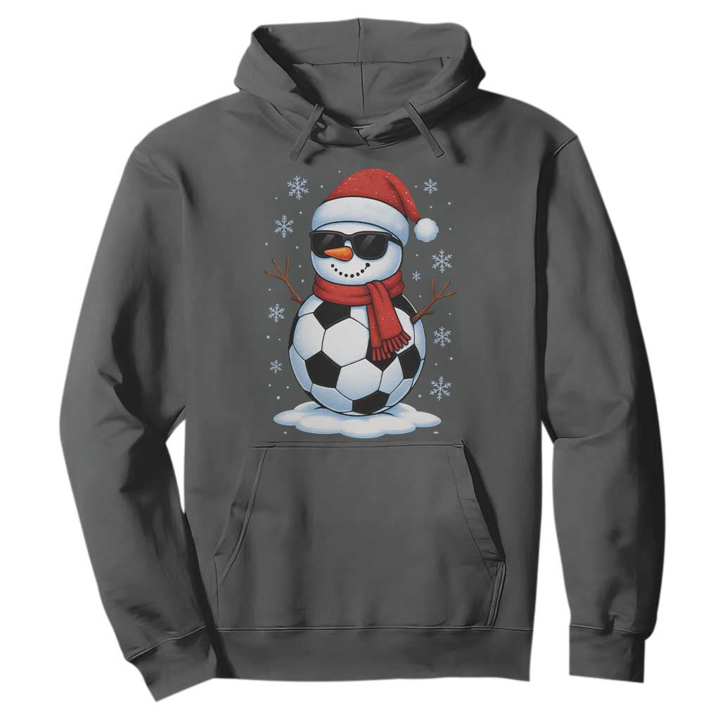 Christmas Soccer Snowman Hoodie Snowflakes Holiday Sports Xmas Pajamas Red Santa Hat TS10 Dark Heather Print Your Wear
