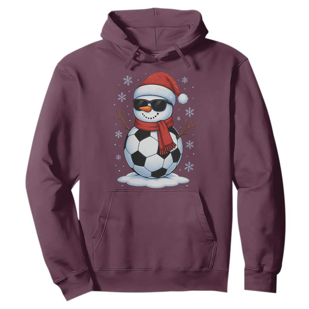 Christmas Soccer Snowman Hoodie Snowflakes Holiday Sports Xmas Pajamas Red Santa Hat TS10 Maroon Print Your Wear