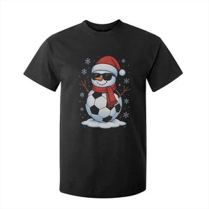 Christmas Soccer Snowman T Shirt For Kid Snowflakes Holiday Sports Xmas Pajamas Red Santa Hat TS10 Black Print Your Wear