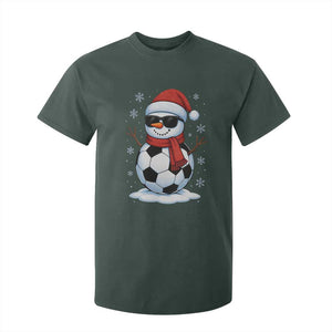Christmas Soccer Snowman T Shirt For Kid Snowflakes Holiday Sports Xmas Pajamas Red Santa Hat TS10 Dark Forest Green Print Your Wear