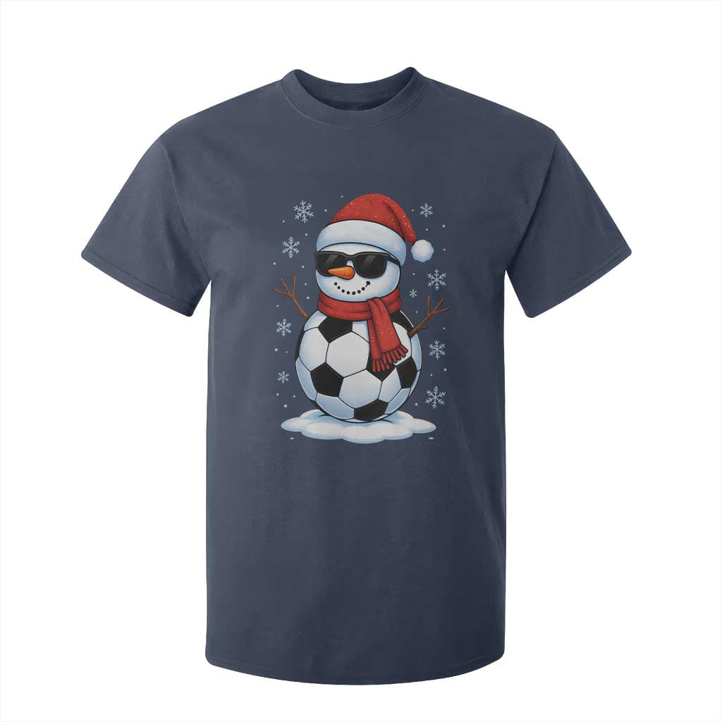 Christmas Soccer Snowman T Shirt For Kid Snowflakes Holiday Sports Xmas Pajamas Red Santa Hat TS10 Navy Print Your Wear