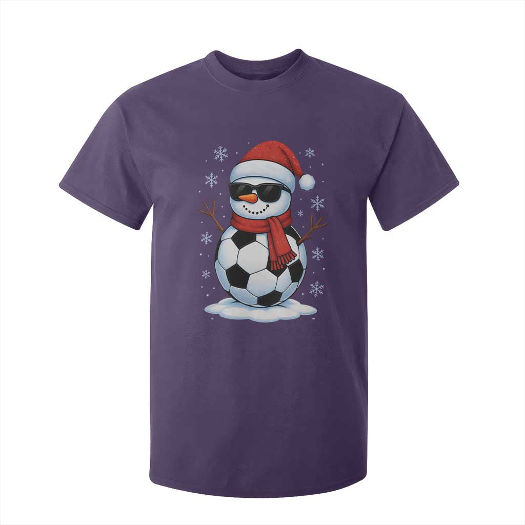 Christmas Soccer Snowman T Shirt For Kid Snowflakes Holiday Sports Xmas Pajamas Red Santa Hat TS10 Purple Print Your Wear