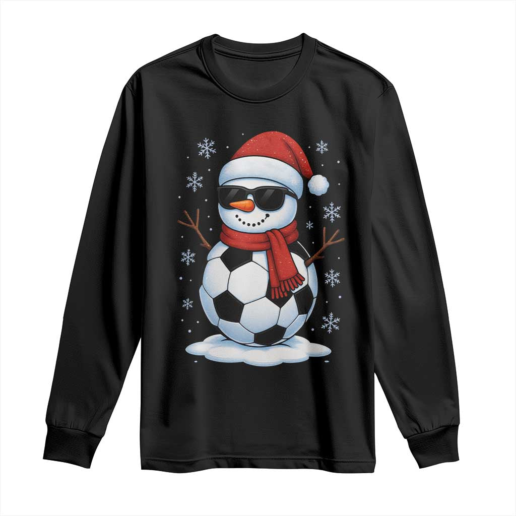 Christmas Soccer Snowman Long Sleeve Shirt Snowflakes Holiday Sports Xmas Pajamas Red Santa Hat TS10 Black Print Your Wear