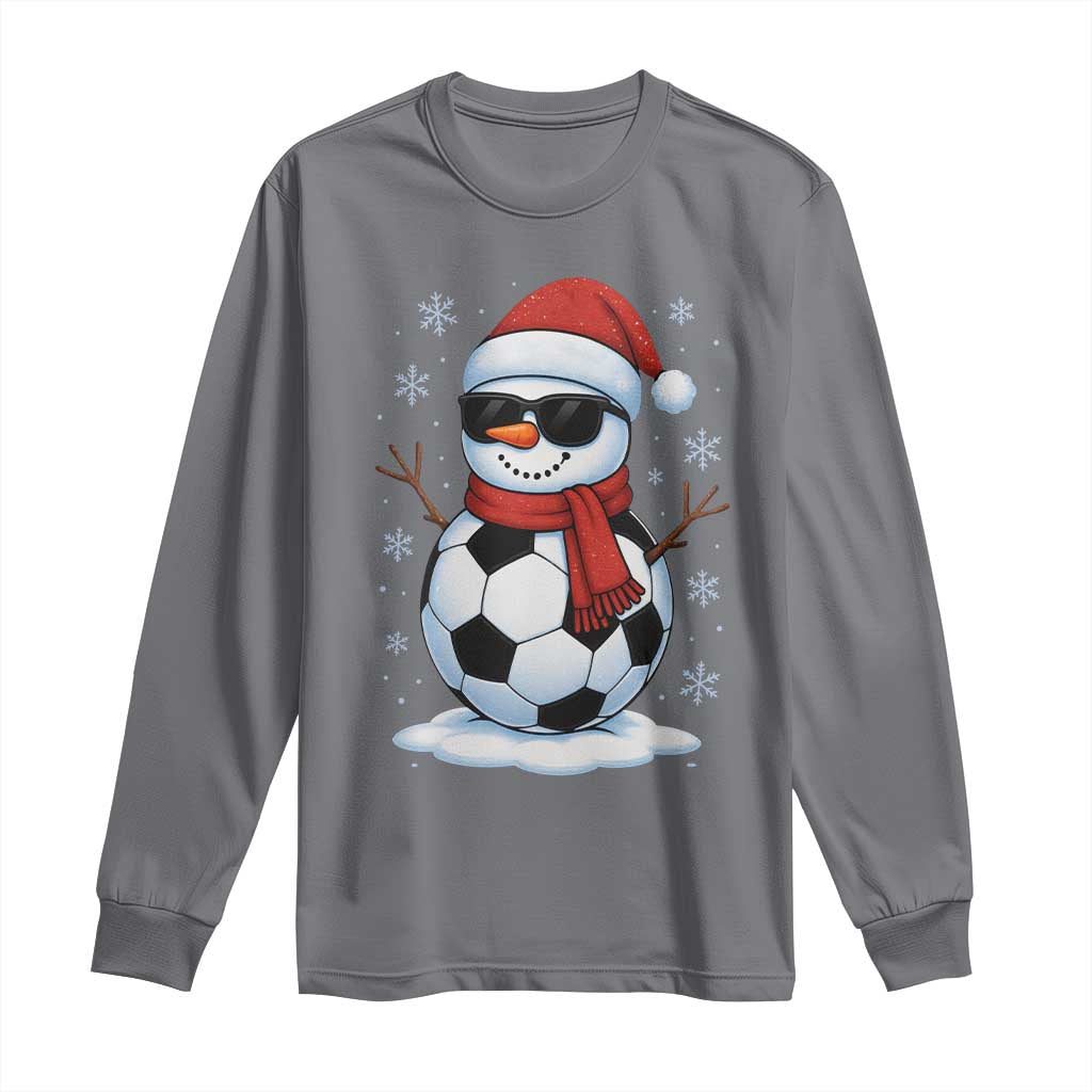 Christmas Soccer Snowman Long Sleeve Shirt Snowflakes Holiday Sports Xmas Pajamas Red Santa Hat TS10 Charcoal Print Your Wear