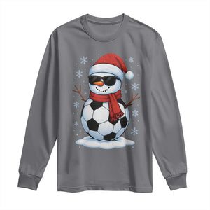 Christmas Soccer Snowman Long Sleeve Shirt Snowflakes Holiday Sports Xmas Pajamas Red Santa Hat TS10 Charcoal Print Your Wear