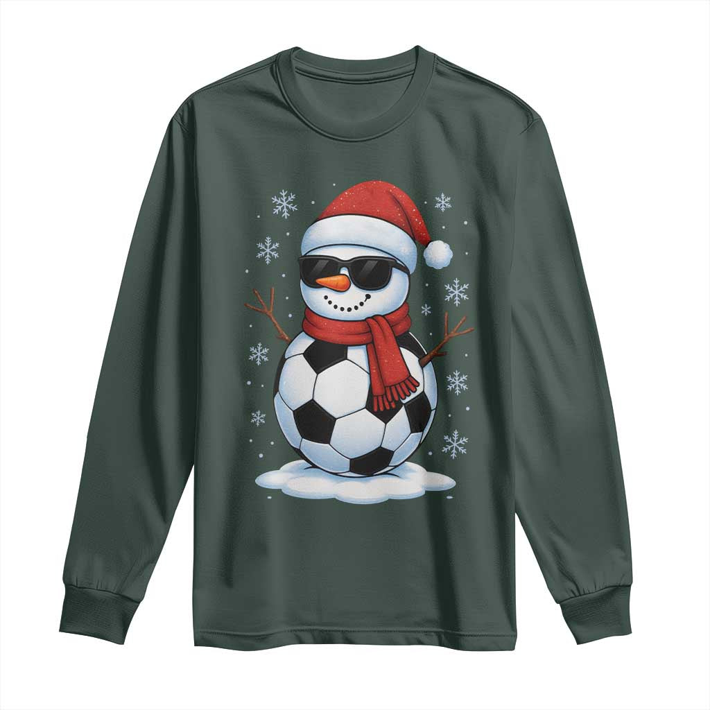 Christmas Soccer Snowman Long Sleeve Shirt Snowflakes Holiday Sports Xmas Pajamas Red Santa Hat TS10 Dark Forest Green Print Your Wear