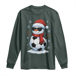 Christmas Soccer Snowman Long Sleeve Shirt Snowflakes Holiday Sports Xmas Pajamas Red Santa Hat TS10 Dark Forest Green Print Your Wear