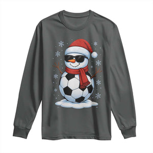 Christmas Soccer Snowman Long Sleeve Shirt Snowflakes Holiday Sports Xmas Pajamas Red Santa Hat TS10 Dark Heather Print Your Wear
