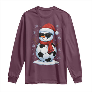 Christmas Soccer Snowman Long Sleeve Shirt Snowflakes Holiday Sports Xmas Pajamas Red Santa Hat TS10 Maroon Print Your Wear