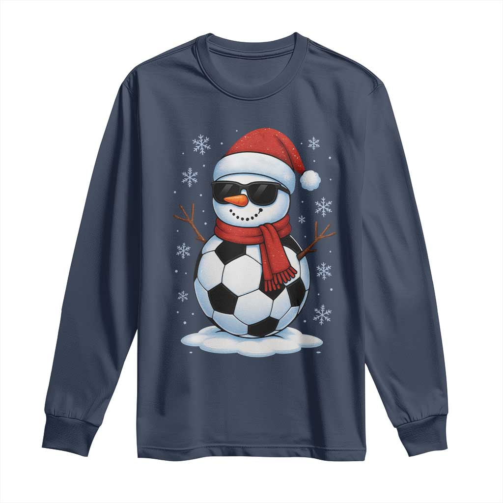 Christmas Soccer Snowman Long Sleeve Shirt Snowflakes Holiday Sports Xmas Pajamas Red Santa Hat TS10 Navy Print Your Wear