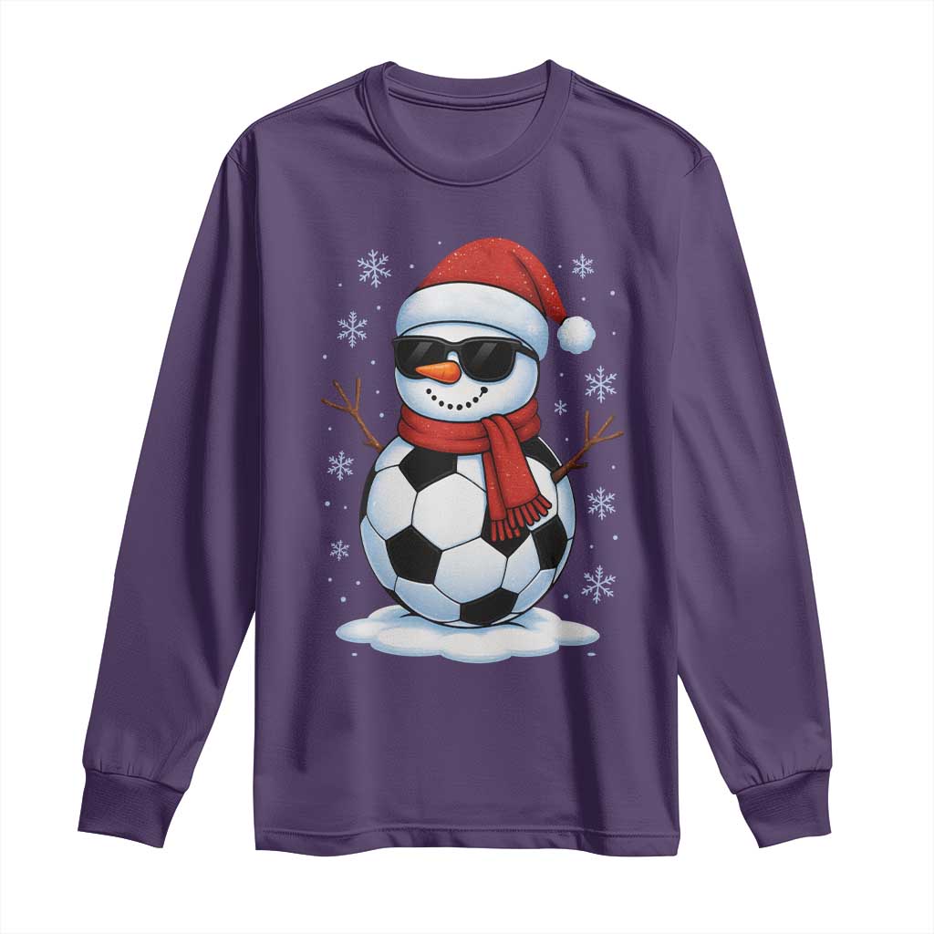 Christmas Soccer Snowman Long Sleeve Shirt Snowflakes Holiday Sports Xmas Pajamas Red Santa Hat TS10 Purple Print Your Wear
