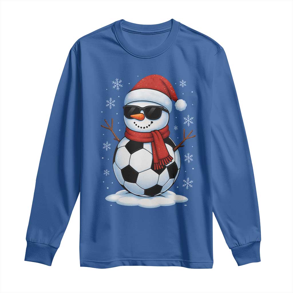 Christmas Soccer Snowman Long Sleeve Shirt Snowflakes Holiday Sports Xmas Pajamas Red Santa Hat TS10 Royal Blue Print Your Wear