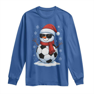 Christmas Soccer Snowman Long Sleeve Shirt Snowflakes Holiday Sports Xmas Pajamas Red Santa Hat TS10 Royal Blue Print Your Wear