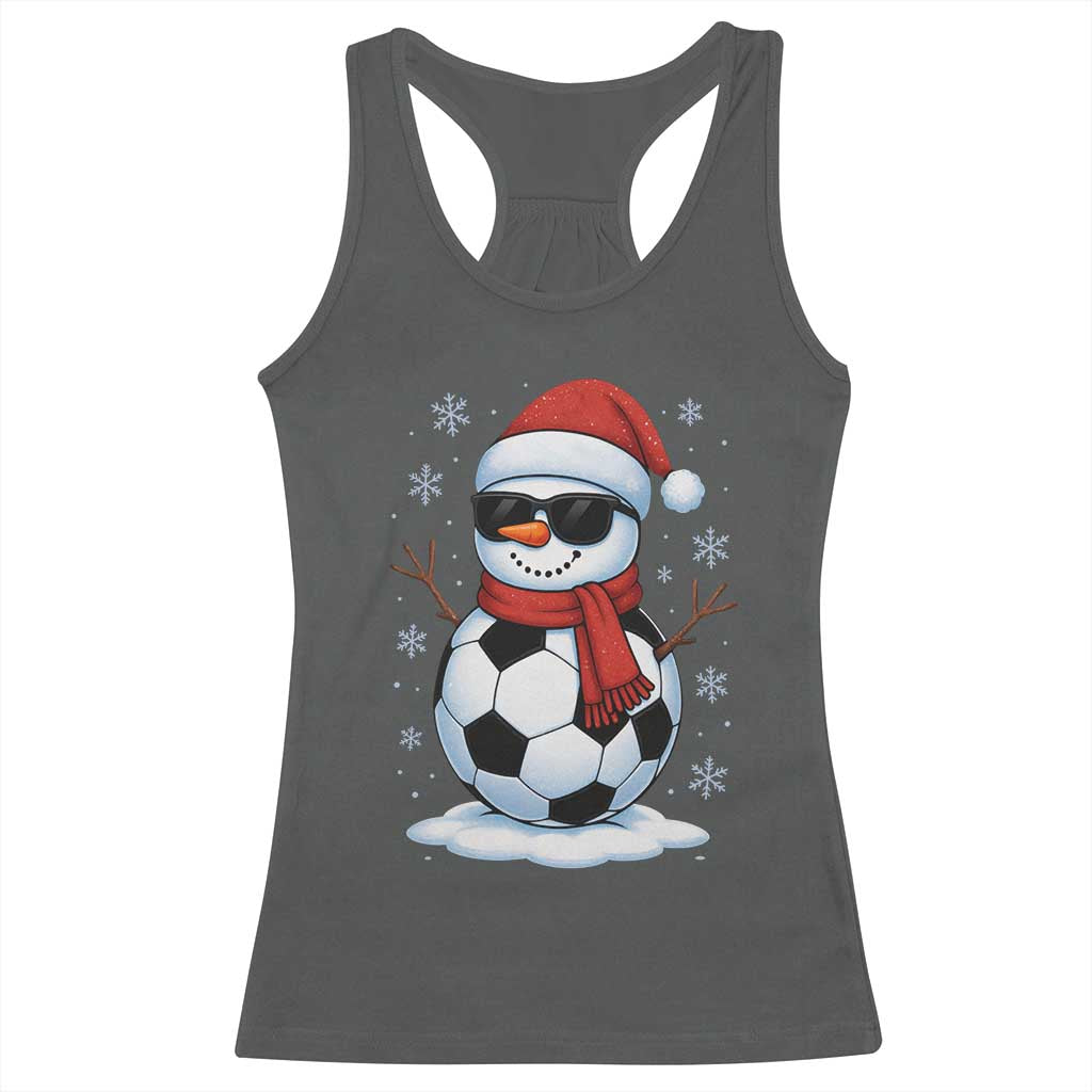 Christmas Soccer Snowman Racerback Tank Top Snowflakes Holiday Sports Xmas Pajamas Red Santa Hat TS10 Dark Heather Print Your Wear