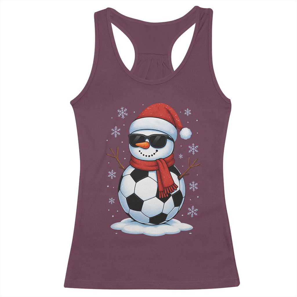Christmas Soccer Snowman Racerback Tank Top Snowflakes Holiday Sports Xmas Pajamas Red Santa Hat TS10 Maroon Print Your Wear