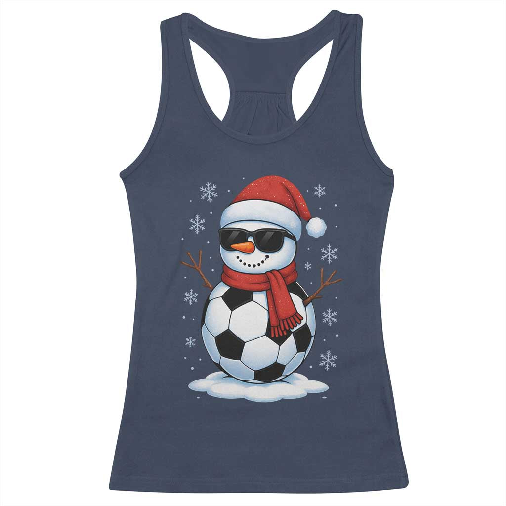 Christmas Soccer Snowman Racerback Tank Top Snowflakes Holiday Sports Xmas Pajamas Red Santa Hat TS10 Navy Print Your Wear