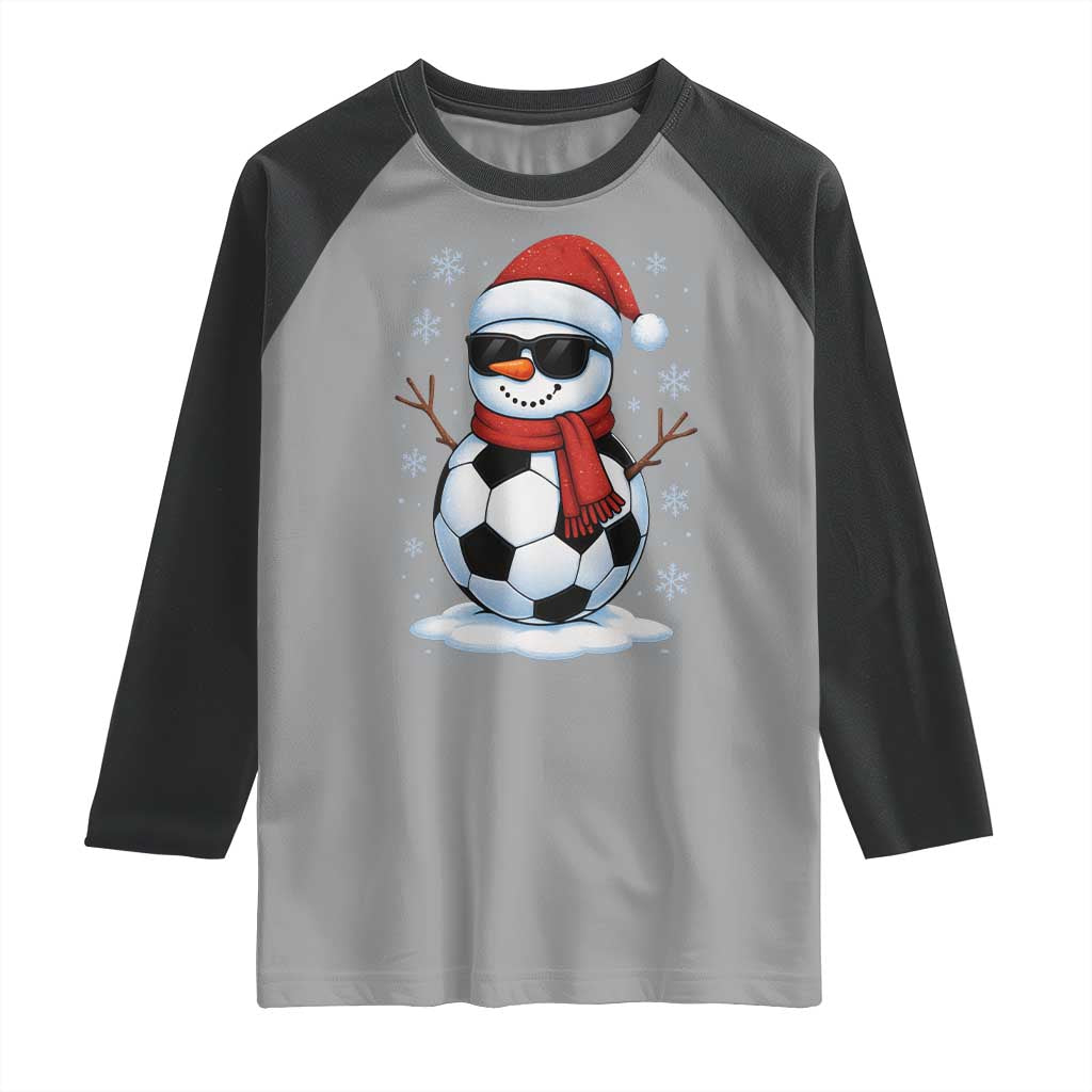 Christmas Soccer Snowman Raglan Shirt Snowflakes Holiday Sports Xmas Pajamas Red Santa Hat TS10 Sport Gray Black Print Your Wear