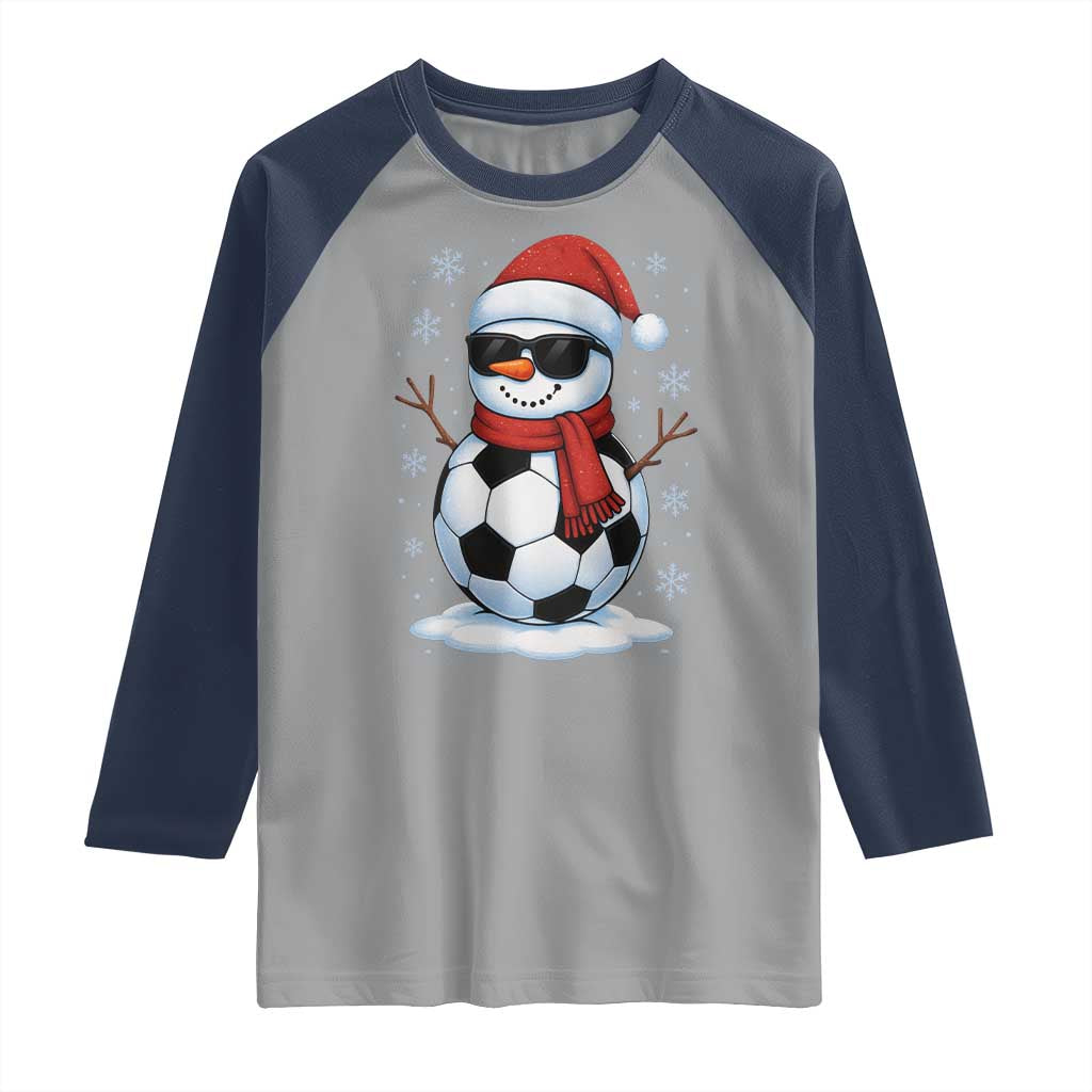Christmas Soccer Snowman Raglan Shirt Snowflakes Holiday Sports Xmas Pajamas Red Santa Hat TS10 Sport Gray Navy Print Your Wear