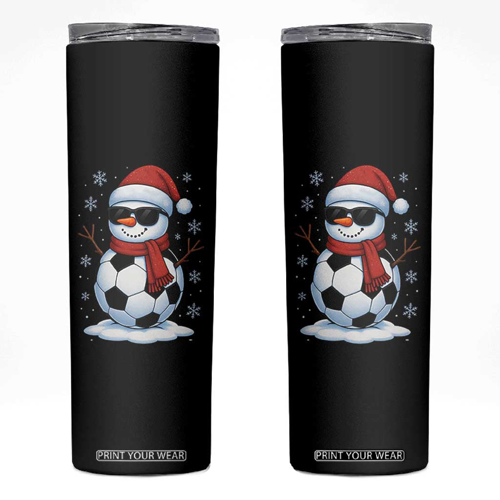 Christmas Soccer Snowman Skinny Tumbler Snowflakes Holiday Sports Xmas Pajamas Red Santa Hat TS10 Black Print Your Wear