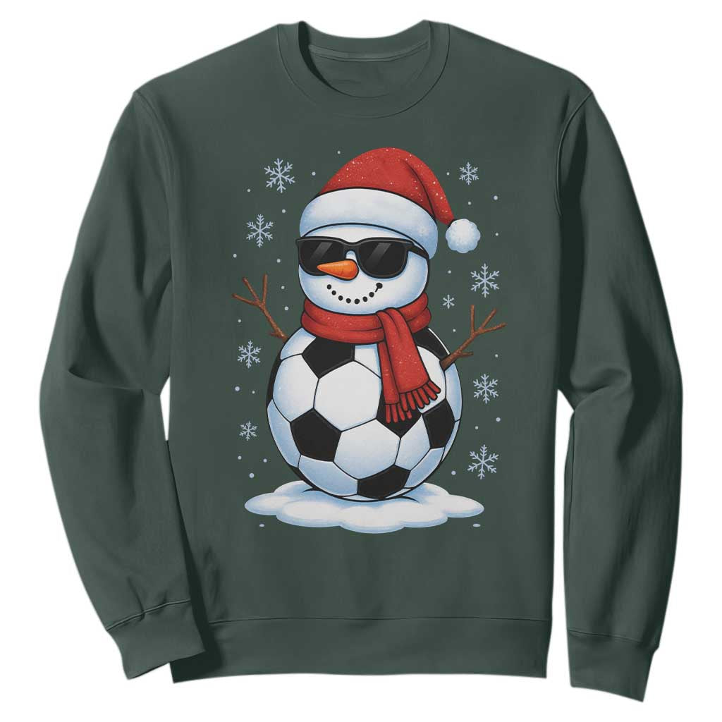 Christmas Soccer Snowman Sweatshirt Snowflakes Holiday Sports Xmas Pajamas Red Santa Hat TS10 Dark Forest Green Print Your Wear