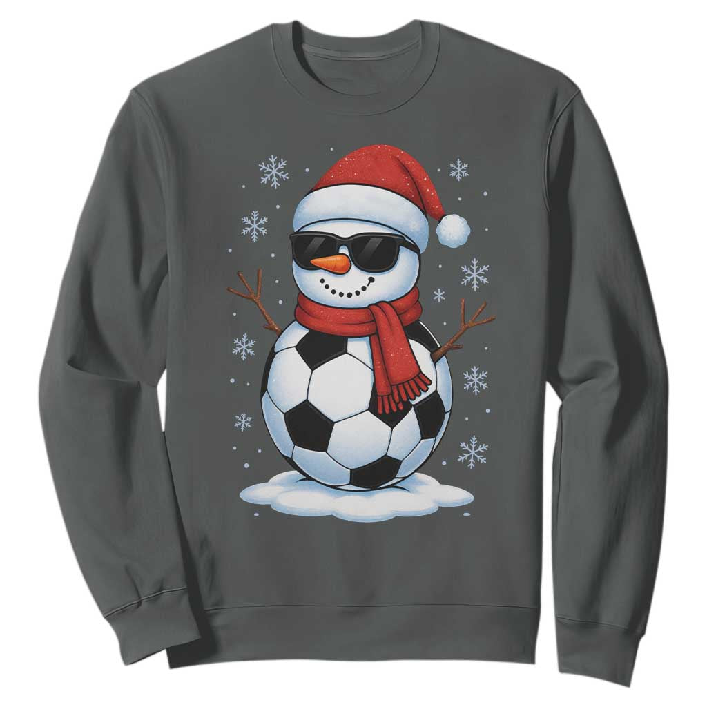 Christmas Soccer Snowman Sweatshirt Snowflakes Holiday Sports Xmas Pajamas Red Santa Hat TS10 Dark Heather Print Your Wear
