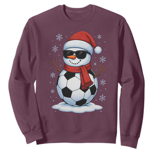 Christmas Soccer Snowman Sweatshirt Snowflakes Holiday Sports Xmas Pajamas Red Santa Hat TS10 Maroon Print Your Wear