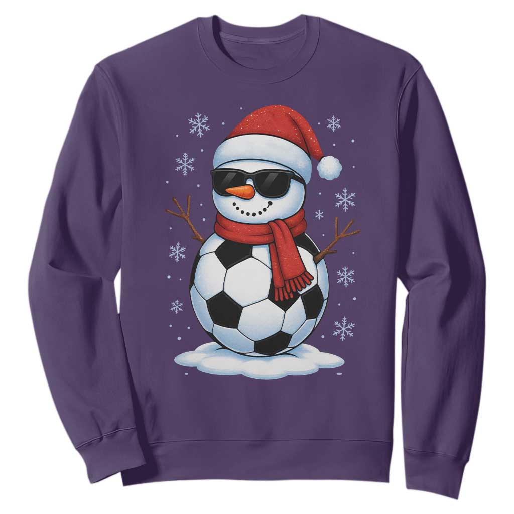 Christmas Soccer Snowman Sweatshirt Snowflakes Holiday Sports Xmas Pajamas Red Santa Hat TS10 Purple Print Your Wear