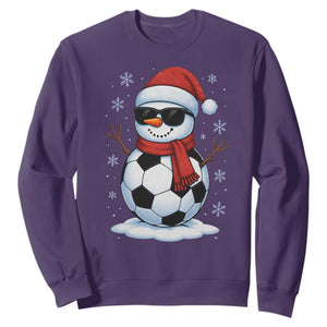 Christmas Soccer Snowman Sweatshirt Snowflakes Holiday Sports Xmas Pajamas Red Santa Hat TS10 Purple Print Your Wear