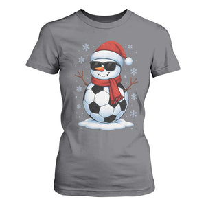Christmas Soccer Snowman T Shirt For Women Snowflakes Holiday Sports Xmas Pajamas Red Santa Hat TS10 Charcoal Print Your Wear