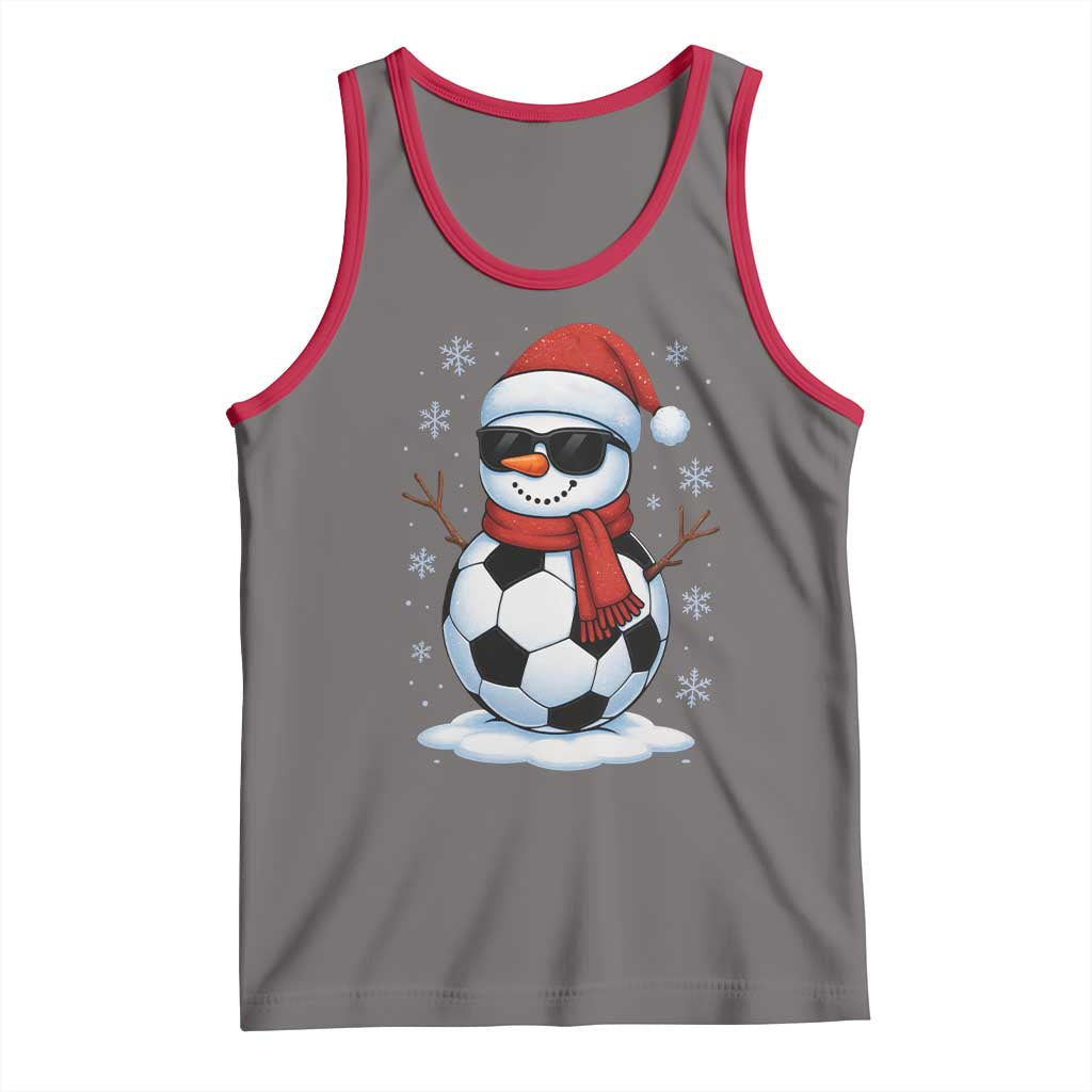 Christmas Soccer Snowman Tank Top Snowflakes Holiday Sports Xmas Pajamas Red Santa Hat TS10 Deep Heather Red Print Your Wear