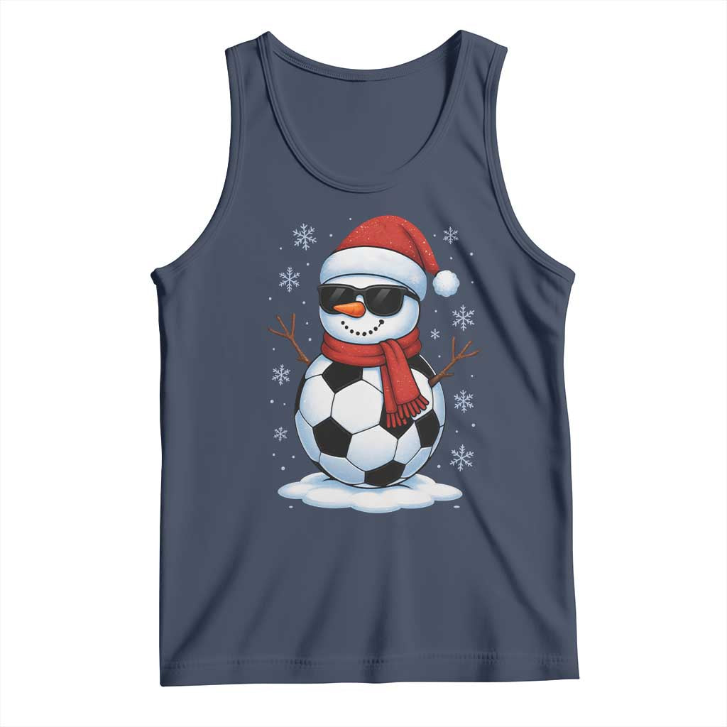 Christmas Soccer Snowman Tank Top Snowflakes Holiday Sports Xmas Pajamas Red Santa Hat TS10 Navy Print Your Wear
