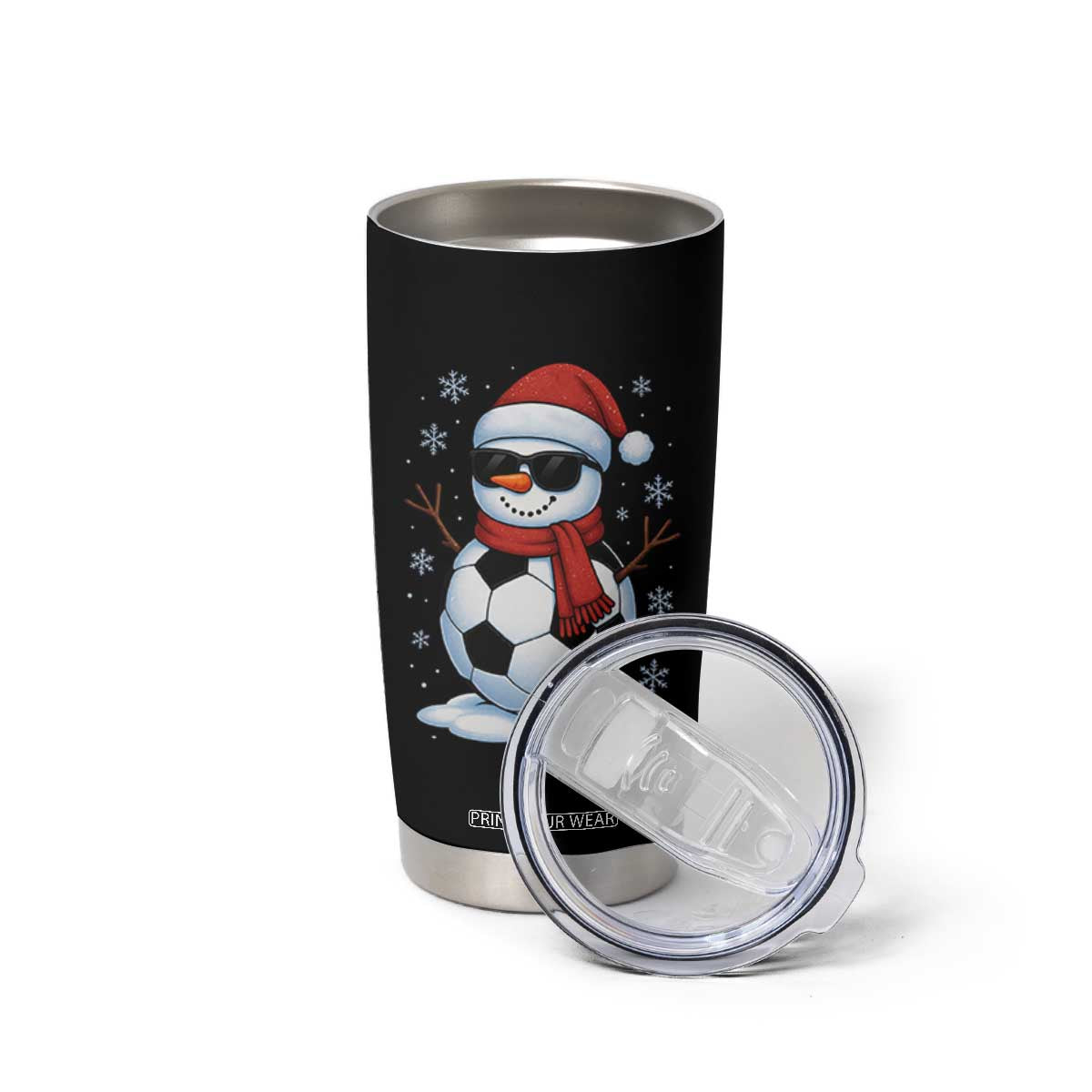 Christmas Soccer Snowman Tumbler Cup Snowflakes Holiday Sports Xmas Pajamas Red Santa Hat TS10 Print Your Wear