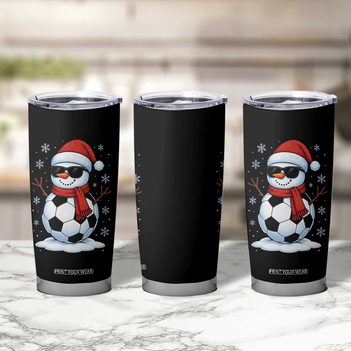 Christmas Soccer Snowman Tumbler Cup Snowflakes Holiday Sports Xmas Pajamas Red Santa Hat TS10 Print Your Wear