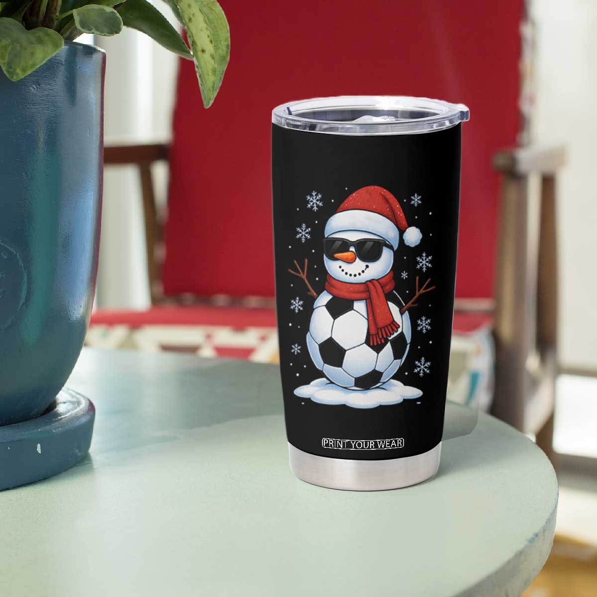 Christmas Soccer Snowman Tumbler Cup Snowflakes Holiday Sports Xmas Pajamas Red Santa Hat TS10 Print Your Wear