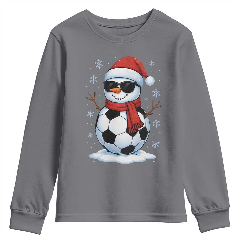 Christmas Soccer Snowman Youth Sweatshirt Snowflakes Holiday Sports Xmas Pajamas Red Santa Hat TS10 Charcoal Print Your Wear