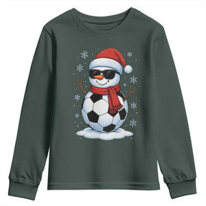 Christmas Soccer Snowman Youth Sweatshirt Snowflakes Holiday Sports Xmas Pajamas Red Santa Hat TS10 Dark Forest Green Print Your Wear