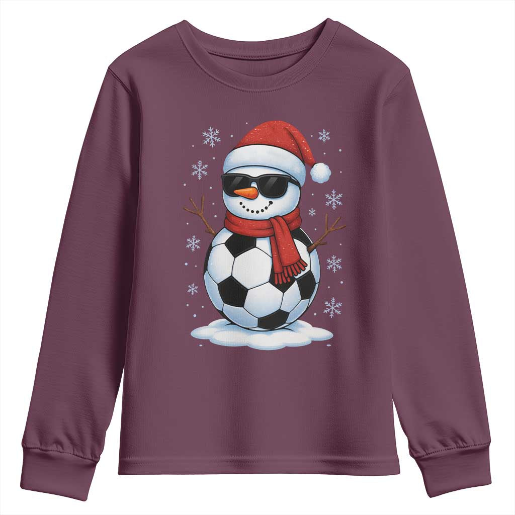 Christmas Soccer Snowman Youth Sweatshirt Snowflakes Holiday Sports Xmas Pajamas Red Santa Hat TS10 Maroon Print Your Wear