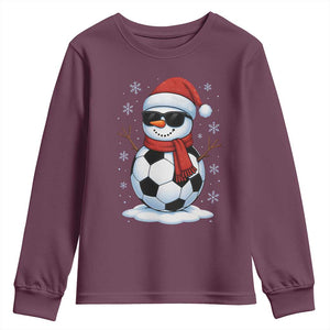 Christmas Soccer Snowman Youth Sweatshirt Snowflakes Holiday Sports Xmas Pajamas Red Santa Hat TS10 Maroon Print Your Wear